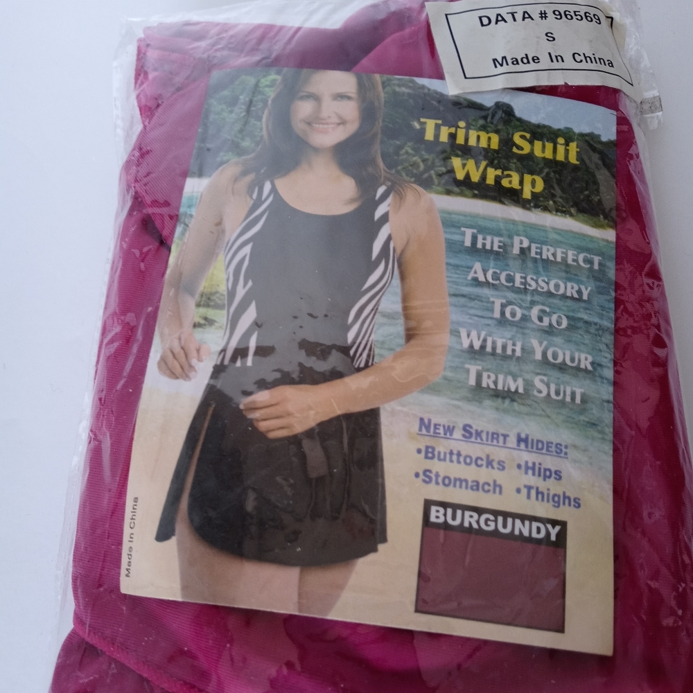 Trim Suit Burgundy Full Coverage Swimsuit Wrap Sz S (8-12) NIB